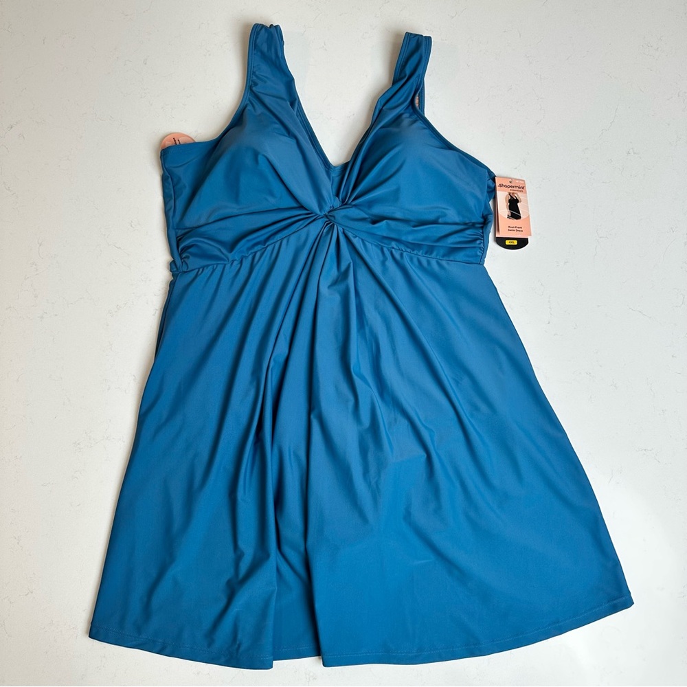 Shapermint Essentials Knot-Front Swim Dress in Ocean Blue